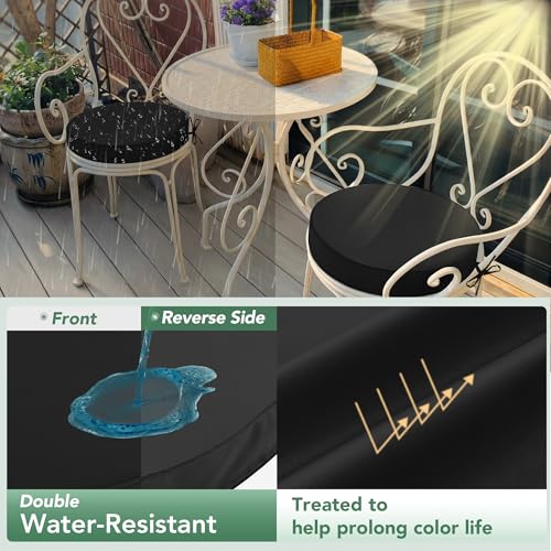 Summsun Outdoor Bistro Chair Cushions Set of 2, 15" D x 3" H Round Chair Cushions Waterproof and Fade Resistant Chair Cushion Pads with Non-Slip Ties and Removable Covers for Garden, Black - color: Black, size: 15x3 Inch (Round)-2p