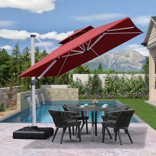 PURPLE LEAF Patio Umbrella 9ft Outdoor Square Umbrella Large Cantilever Umbrella Windproof Offset Heavy Duty Sun for Garden Deck Pool Patio, Terra - color: Terra, size: 9' X 9'
