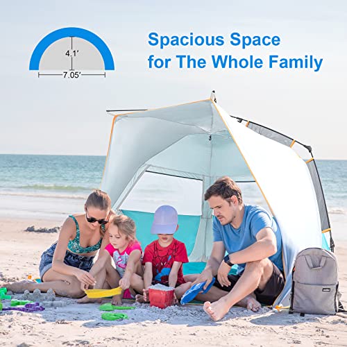 Wolfwise Instant Beach Tent Sun Shelter with Zippered Extendable Porch for Privacy, Portable with Carrying Bag, Easy Setup Pop up Beach Shade for 3-4 Person, 85 x45x49 IN, Blue - color: Blue, size: 3-4 Person