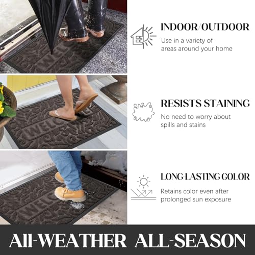 Yimobra Large Welcome Mat 36x24, Waterproof Non-Slip Outdoor Mats for Front Door Outside Entrance, Low-Profile Entryway Mat Indoor for Garage Patio, Brown - color: Brown, size: 36x24 Inch