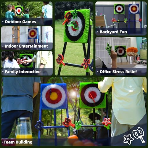 BunnyBoo Family Axe Throwing Game for Backyard Fun - color: green, size: 17" Bristle Target