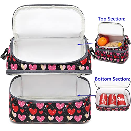 FlowFly Double Decker Cooler Insulated Lunch Bag Large Tote for Boys, Girls, Men, Women, With Adjustable Strap,Heart - color: Heart