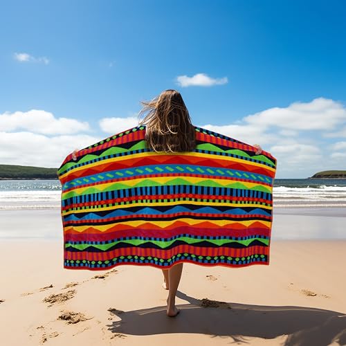 COTTON CRAFT Oversized Beach Towel - 2 Pack XL 39 x 68 inches Big & Huge Beach Blanket Towel - 100% Cotton Jacquard Velour - Super Soft Luxury - Pool Picnic Bath - Cozumel Red Blue Yellow - color: Cozumel - Red Blue Yellow, size: 2 Pack - 39x68