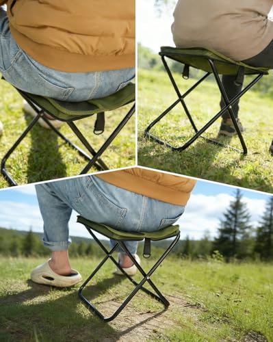 Portable Ultralight Travel Stool - Foldable Camping Chair with Storage Pocket, Handbag Style, Carbon Steel Frame, Supports Up to 180 LBS (OD Green) - color: Od Green
