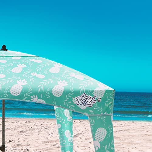 Qipi Beach Cabanas for Sand, Beach Canopy with Sandbags & Side Wall for Family, Easy Set Up Sun Shelter, UPF 50+ UV Protection with Roof Vent - color: 6' x 6' A-Pineapple Jungle