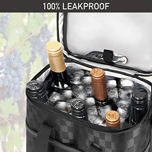 opux 6 Bottle Carrier Tote | Insulated Padded Wine Cooler Bag for Travel. Picnic, BYOB | Portable Leakproof Wine Tote Bag for Dinner, Party, Christmas, Wine Gift for Women, Men (Black Square) - color: Black Square, size: 6 Bottle