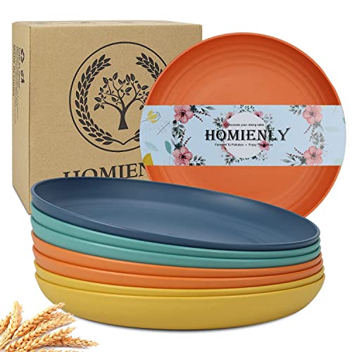 Homienly 10 inch Wheat Straw Dinner Plates Set of 8 - Alternative to Plastic, Microwave & Dishwasher Safe, Unbreakable Kids Plates with 4 Colors (Classic Bright) - color: Classic Bright, size: 10 Inch