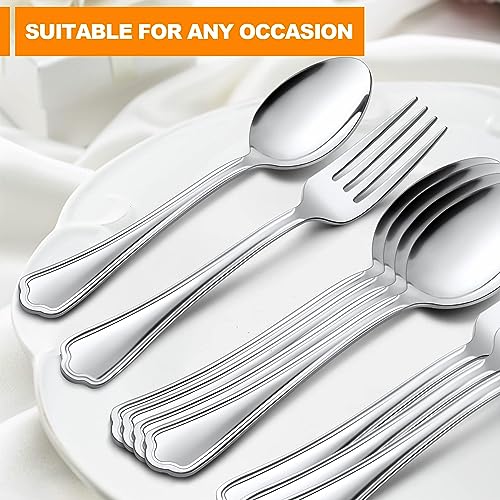 16-Piece Spoons and forks Set, E-far Stainless Steel Scalloped 8 Dinner Forks and 8 Dinner Spoons, Modern Metal Silverware Flatware Cutlery for Kitchen and Restaurant, Dishwasher Safe-7.9 Inch - style: Scalloped