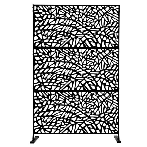 Kozyard Metal Privacy Screen 74" H x 47.2" W Decorative Outdoor Divider with Stand Panels Freestanding Screen Set for Deck Patio Balcony Garden Outdoor&Indoor(Black/Organic Fracture) - color: Black/Organic Fracture