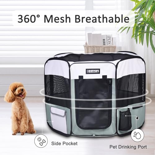 JESPET Pet Dog Playpens 36", 45" & 61" Portable Soft Dog Exercise Pen Kennel with Carry Bag for Puppy Cats Kittens Rabbits, Indoor/Outdoor Use - color: Shale Green, style: 45x45x24 Inch (Pack of 1)