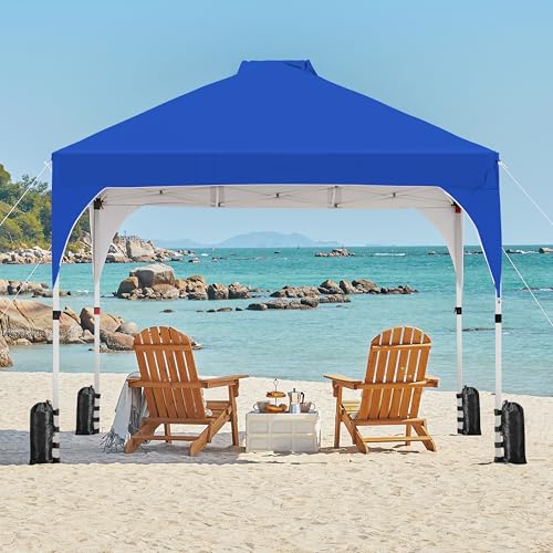 Yaheetech 12x12 Pop Up Canopy Tent with Vent, Easy Set Up Tent, Instant Sun Shelter Canopy with Wheeled Bag, 4 Sandbags, 12 Stakes & 4 Ropes, for Parties, Beach, Outdoor, Blue - color: Blue, size: 12×12
