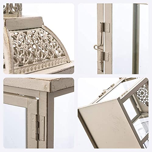 Lantern Decorative Indoor&Outdoor, 14.4'' Large Metal Candle Lanterns, Vintage Hanging Candle Holders Farmhouse Shelf Wedding Front Porch Patio Decor, Christmas Halloween Decorations for Home - color: Begie / 14.4’’h
