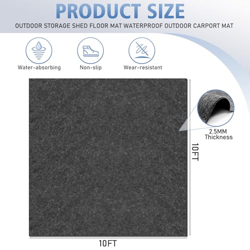 All-Weather Shed Floor Mat - for Outdoor Storage Shed and Shed with Floor, 2.5mm Thick Waterproof Design, Non-Slip, Long-Lasting Protection (10 * 10ft) - size: 10*10ft