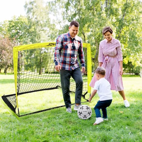 Pro-Grade Kids Backyard Soccer Goal, Tear-Resistant 5-Layer Polyester Soccer Net & 10mm Poles for Maximum Durability, 4x3ft/6x4ft/7x5ft, Pop Up Portable Soccer Training Equipment Set with Size 4 Ball - size: 4 ft x 3ft, style: Yellow