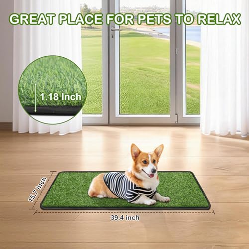Artificial Grass Mat, Dog Grass Pee Pads, Fake Grass Pad for Pets Potty Training, Soft Grass Pad Rug, Grass Doormat with Drainage Holes, Pet Turf for Indoor Outdoor Use, Washable(15.7"*39.4") - size: 15.7"*39.4"