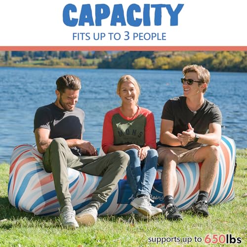 AlphaBeing Inflatable Lounger Beach Chair Accessories, Air Sofa Hammock Inflatable Couch for Camping Backyard Lakeside with Compression Sacks, Ideal Outdoor Gifts for Adults - color: Coral Wave