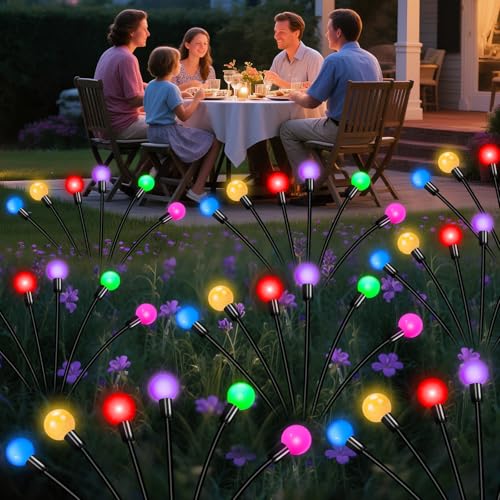 Solar Garden Lights Outdoor Decor, 24 LEDs Solar Firefly Light, Multicolor Changing RGB Swaying Lights Outdoor Waterproof, 4 Pack 6 Heads Christmas Garden Decorative for Yard Patio Pathway Lawn Decor - color: Multicolor, size: 4 Pack 24 LED