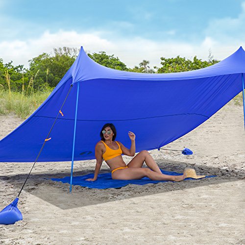 Red Suricata Family Beach Tent & Canopy, UPF50 Sun Shade, Sunshade With 4 Aluminum Poles, 4 Pole Anchors & Sand Shovel, Medium & Portable Sun Shelter Tarp (Medium, Blue) - color: Blue, size: Medium 7' x 7'