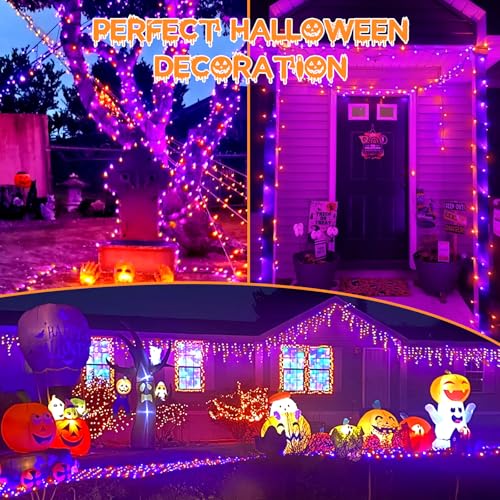 Connectable Purple and Orange Halloween Lights, 2Pack 164ft 400LED 13 Modes Waterproof String Lights Plug in, Twinkle Light with Timer Indoor/Outdoor for Tree Party Halloween Decorations - color: Purple & Orange