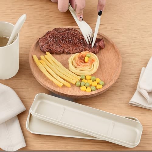 3-in-1 Portable Cutlery Set with Case – Reusable Camping Utensils – Travel Fork, Knife, Spoon Set for Camping, Picnic, Beige - color: Beige