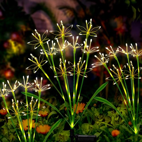 Solar Garden Lights Outdoor: Waterproof 2-Pack DIY Decorative Firework Lights with 2 Modes for Yard Patio Pathway Outside Fairy Decor - Gifts for Women Mom Mothers Day Warm White - color: Warm White, size: 2 Packs