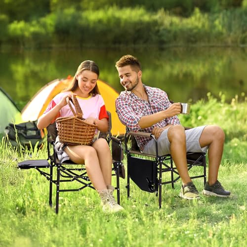 VINGLI Camping Chairs, Directors Chair, Camping Chair with Side Table & Carry Bag，Heavy Duty Camping Chairs for Adults, Portable Folding Camping Chair, Pocket for Beach, Fishing,Trip,Picnic,Lawn-Brown - color: Brown, size: 1 P