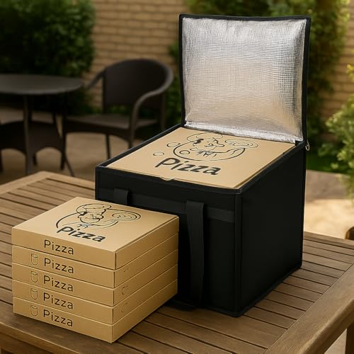 Bodaon Insulated Pizza Delivery Bag, 16" x 16" x 14" Pizza Warmer Bags for Carry Hot, Commercial Delivery Bag, Food Warmers for Parties, Pizza Pack Insulation, Pizza Carrier, Black, 1-Pack - color: Black-Red
