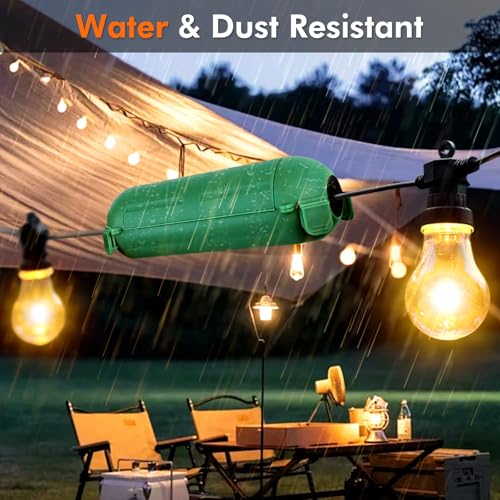 Restmo 2 Pack Mini IP44 Waterproof Outdoor Connection Box with Lockable Latches and Mounting Holes, Weatherproof Extension Cord Safety Cover for Outdoor Plugs, Lights, Cables, Wires, Size Small, Green - color: Green, size: 2 Pack
