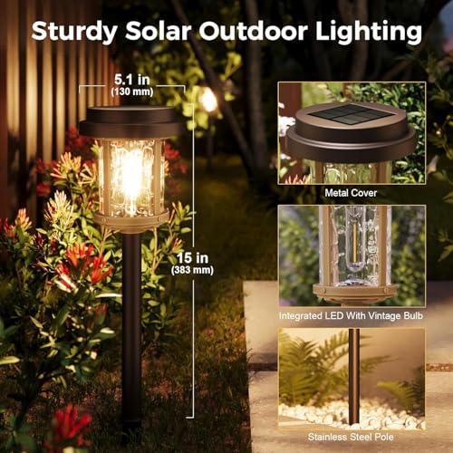 XMCOSY+ Solar Pathway Lights Outdoor, 6 Pack Solar Powered Garden Lights, 20 LM LED Glass Landscape Lights, Waterproof Lighting for Garden Yard Landscape Driveway Walkway - color: ‎Brown & Black, size: 6 Packs