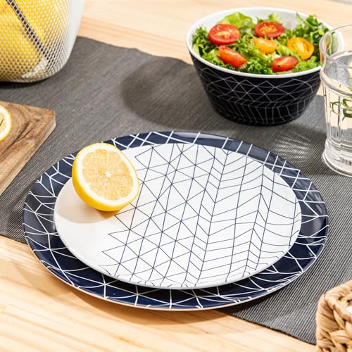 Bzyoo 12-Piece Melamine Dinnerware Set - Spidy | Lightweight, Durable, BPA-Free | Dishwasher Safe Dish Set for Indoor & Outdoor Use - Perfect for Camping, BBQs - color: Spidy Blue