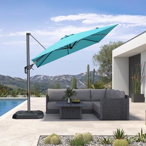 PURPLE LEAF 8 Feet Patio Umbrella Outdoor Cantilever Square Umbrella Aluminum Offset Umbrella with 360-degree Rotation for Garden Deck Pool Patio, Turquoise Blue - color: Turquoise Blue, size: 8' X 8', style: Standard