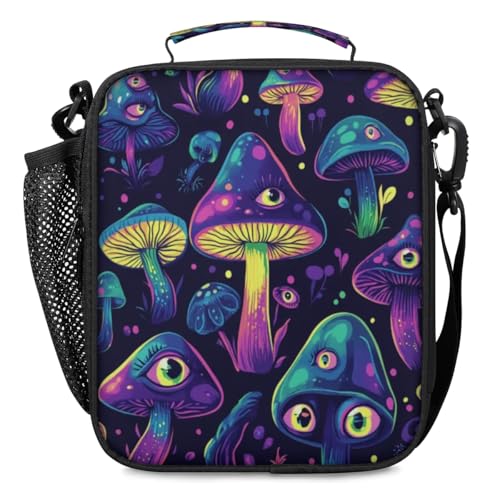 Mushroom Lunch Box for Kids Insulated Cooler Bag with Side Pocket Reusable Leakproof Lunchbox Tote for Work School Picnic Travel - color: Mushrooms