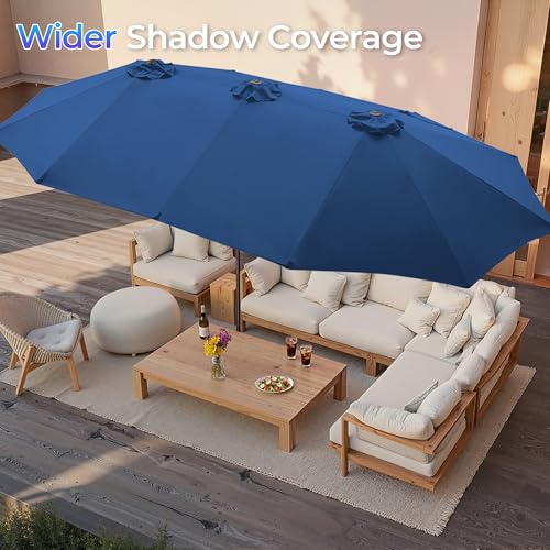 SUPERJARE 15FT Outdoor Umbrella for Patio, Double sided Pool Umbrellas with Fade Resistant Canopy, Large Table Umbrella for Deck, Market, Backyard - Navy Blue(No Base) - color: Navy Blue, size: 15FT