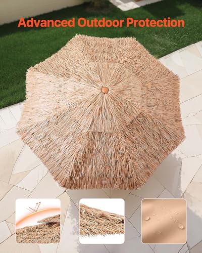 VEVOR Tiki Umbrella Thatched Patio Umbrella with Tilt, Hawaiian Style Beach Parasol with PP Thatch and 8 Metal Ribs, Grass Pool Umbrellas for Beach, Patio, Poolside, Backyard & Garden - size: 9 ft ( 2-Tier )