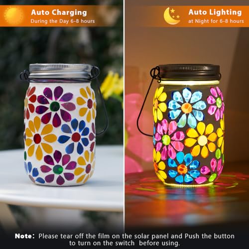 Stargarden Mosaic Solar Lantern ,Mosaic Lights ,Outdoor Hanging Jar Lights ,Waterproof Solar Lamps for Tree, Garden, Patio, Yard, Outdoor(Flower) - color: Bright Flower