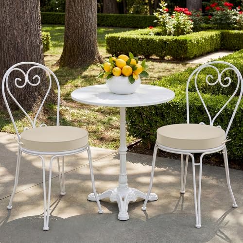 Summsun Outdoor Bistro Chair Cushions Set of 2, 15" D x 3" H Round Chair Cushions Waterproof and Fade Resistant Chair Cushion Pads with Non-Slip Ties and Removable Covers for Garden, Cream - color: Beige, size: 15x3 Inch (Round)-2p