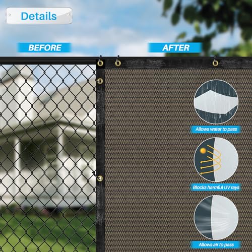 Patio Paradise 4' x 50' Brown Fence Privacy Screen, Commercial Outdoor Backyard Shade Windscreen Mesh Fabric with brass Gromment 85% Blockage