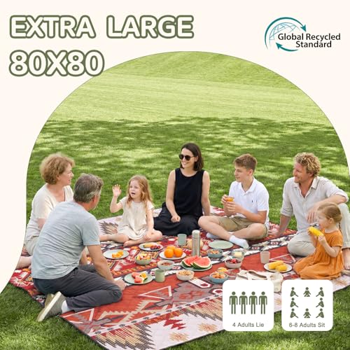 Genovega Waterproof Picnic Blanket Outdoor Camping Beach Mat Rug Extra Large Foldable Essential Roadtrip Gadget Rv Accessories Glamping Tent Gear Must Haves Hiking Stuff Backpacking Necessities Gift - color: Boho Brown, size: 6'8" x 6'8" (Square)