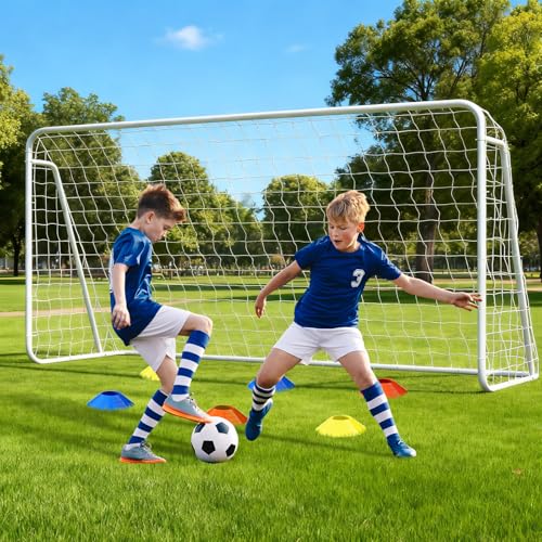 NAIZEA Soccer Goals - 24x8/21x7/18x7/12x6/16x7/10x6/8x6/6x4FT Soccer Goals for Backyard - Metal Soccer Goal for Youth Adult - Multiple Sizes Colors- Perfect for Games Indoor Outdoor - size: 12ft x 6ft, style: Starter-White/Steel