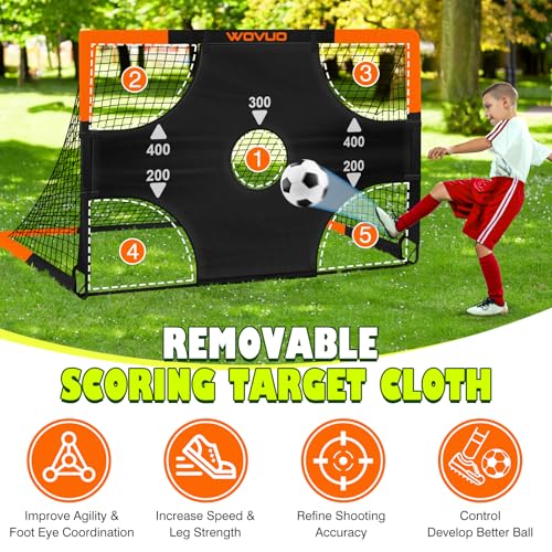 Kids Soccer Goals for Backyard Set of 2, 6x4 ft Portable Toddler Soccer Goal Training Equipment with Soccer Target, Ball, Cones, Soccer Net for Kids Age 3-5 6-8 8-12 10-12-14 Outdoor Sports Games Gift - color: Black orange