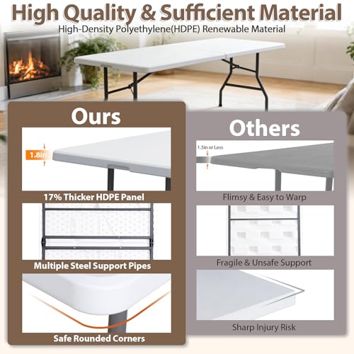 ZENY 8ft Portable Folding Table Plastic Indoor Outdoor Picnic Party Camp Dining Table with Handle, White - color: White, size: 95'' x 30"