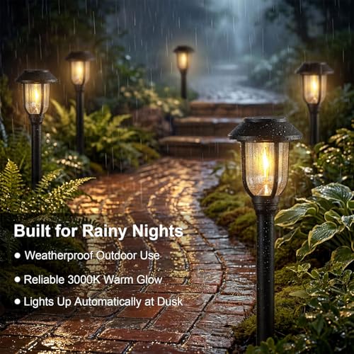Solar Pathway Lights Outdoor 8 Pack, Warm White Solar Path Lights, Waterproof Energy Efficient Landscape Lights Decorative Auto On/Off, Solar Garden Lights for Yard Walkway Driveway Patio - color: 3000K Warm White