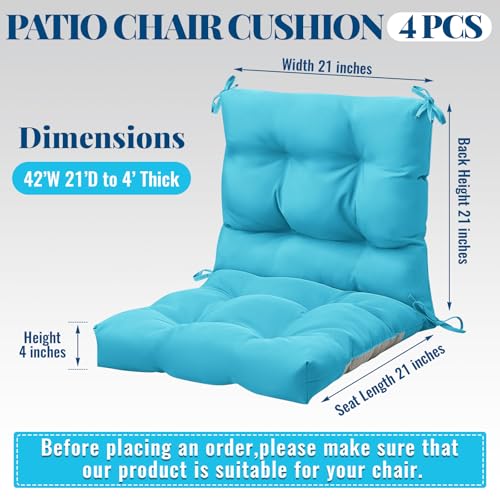 Marsui 4 Pcs Outdoor Indoor High Back Chair Cushions Patio Furniture Tufted Pillow with Ties Water-Resistant Replacement Outdoor Rocking Chair Cushions, 42 x 21 Inches (Lake Blue,Solid Color) - color: Lake Blue, size: Solid Color