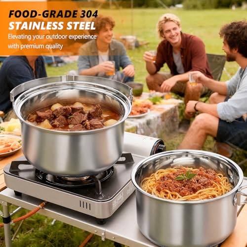 ROVSUN 34/10/6 pcs Camping Cookware Mess Kit, Lightweight Non-Stick Camping Cooking Pot and Pan Set with Stainless Steel Camping Gear Kettle Cup for Open Fire, Backpacking, Outdoor Cooking - style: 6 Pcs