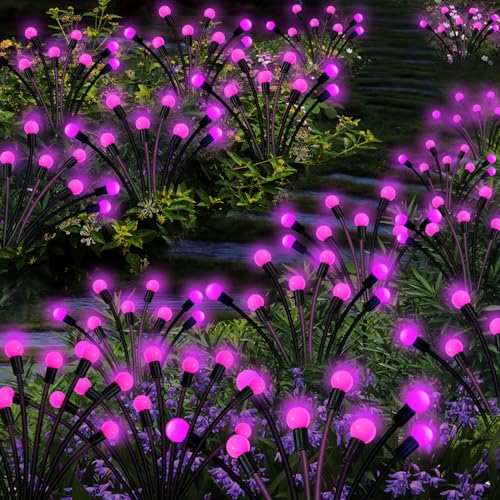 Kohlrabi Solar Garden Lights Outdoor, 2 Pack 16 LED Solar Pink Firefly Lights Waterproof, Sway by Wind, Swaying Light for Yard Patio Backyard Garden Planter Flower Bed Pathway Outdoor Decoration - color: Pink, size: 2 pack
