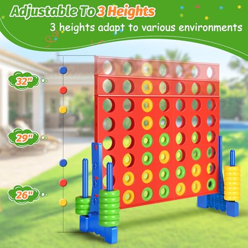 GADFISH Giant 4 in A Row - 2.6 FT Tall Outdoor 4 in A Row Perfect for Indoor & Outdoor Use, 4-to-Score Giant Game Set for Kids & Adults, with 42 Jumbo Rings & Quick-Release Slider (Red & Blue) - color: Red & Blue