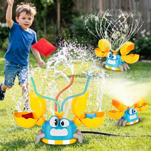 Water Sprinkler for Kids Toddlers, 4 in 1 Crab Sprinklers for Yard with 3 Spray Patterns & 4 Bean Bags for Toss Game, Kids Sprinklers for Outside Backyard, Summer Toys Water Fun for Kids 3 4 5 6 7 8 - color: Blue