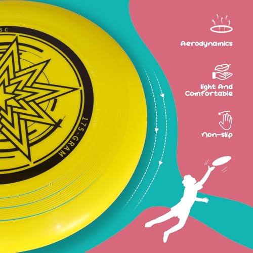 Outdoor Flying Disc 175g,Adult Sport Disc Set for Competitive and Pro Players,Flying Disc Set Includes 1 Glow in The Dark Flying Disc for Beach Pool Game, Camping and Backyard - color: Yellow