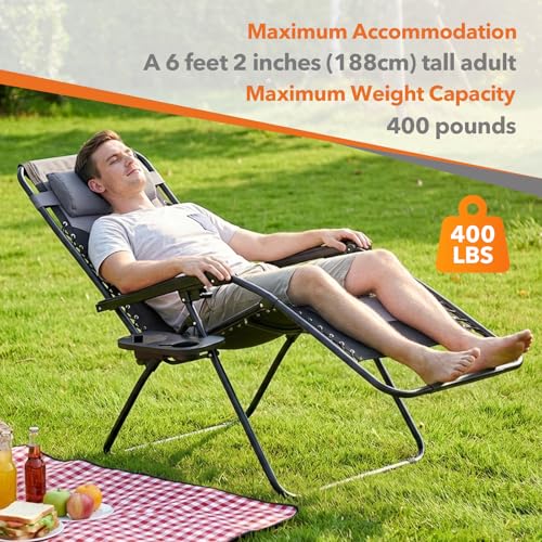 Sweetcrispy Zero Gravity Chairs, Foldable Patio Reclining Chairs with Adjustable Pillow & Cup Holder, Oversized Portable Support 400 lbs, for Backyard Camping(Black-Gray) - color: Padded Black-gray