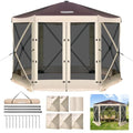 Tecoom 6 Side Pop Up Gazebo Tent, 10x10ft Waterproof Instant Screen with Mosquito Netting, Portable Outdoor Canopy with 4 Removable Wind Cloths, Sun Shelter for Camping, Garden and Picnics, Khaki - size: 10x10ft